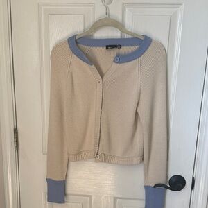 RD Style Cream Cardigan with Blue Trim